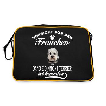 Vorsicht vor dem Frauchen - Dandy Dinmont Terrier - Retro Tasche - Schwarz/Gold - Hinten