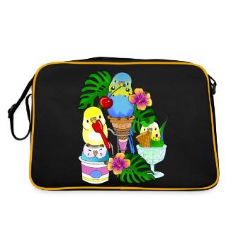 Wellensittich Eis Eiscreme - Retro Tasche - Schwarz/Gold - Hinten