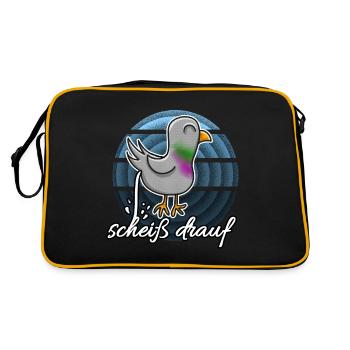 scheiss drauf Taube Cartoon Schriftzug lustig - Retro Tasche - Schwarz/Gold - Hinten