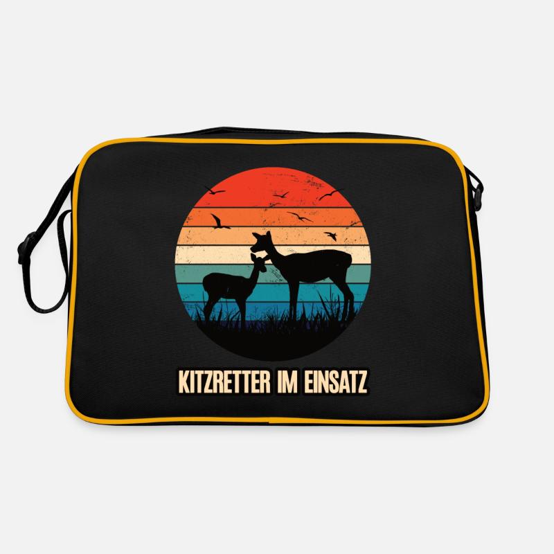 Kitzretter im Einsatz Rehkitz Retter Kitzrettung - Retro Tasche - Schwarz/Gold