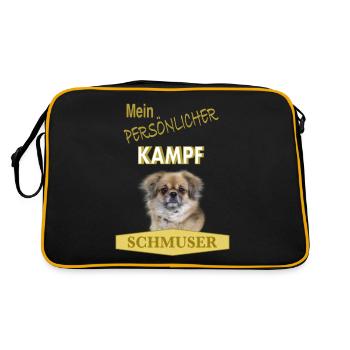 Persönlicher Kampfschmuser - Tibet Spaniel - Retro Tasche - Schwarz/Gold - Hinten