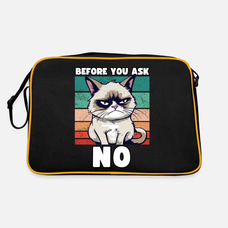 Grump Cat - Before You Ask No - Zynischer Spruch - Retro Tasche - Schwarz/Gold