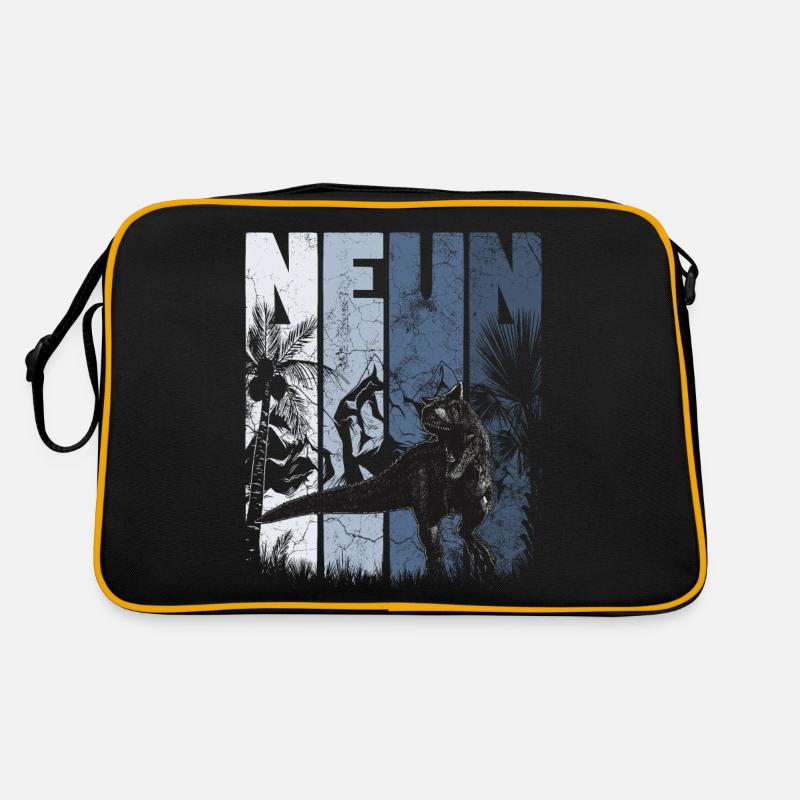 Carnotaurus 9 Jahre Alt Dino 9. Geburtstag - Retro Tasche - Schwarz/Gold