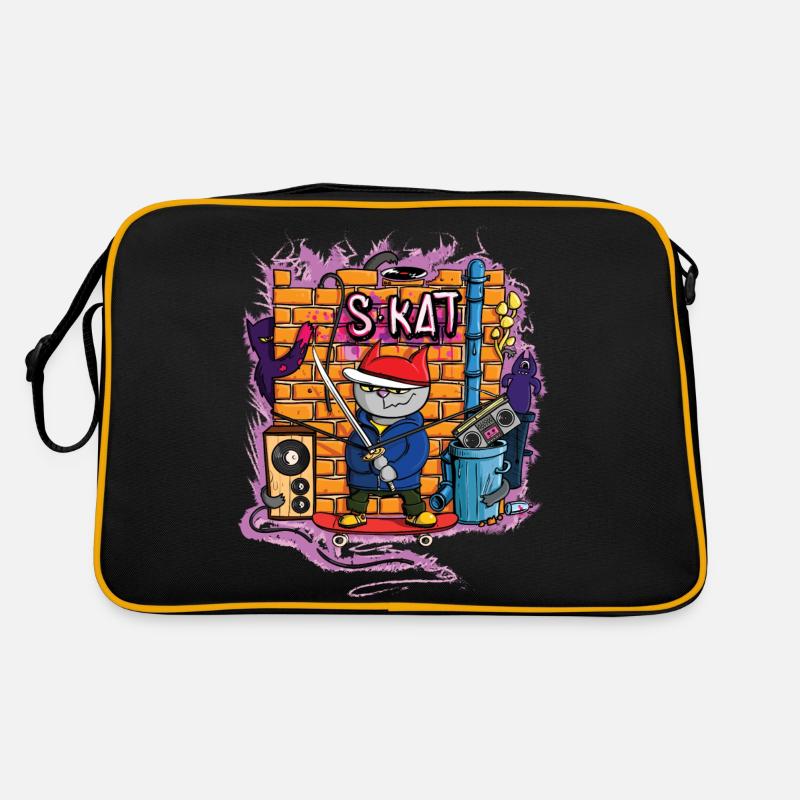 Skate Katze - Retro Tasche - Schwarz/Gold