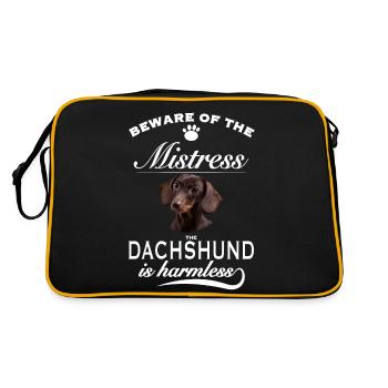Beware of the mistress, harmless Dachshund - Retro Bag - black/gold - Back