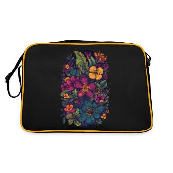 Floral Lila Exotische Blumen - Design - Retro Tasche - Schwarz/Gold - Hinten