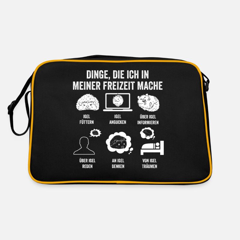 Tiermotiv Igel - Retro Tasche - Schwarz/Gold