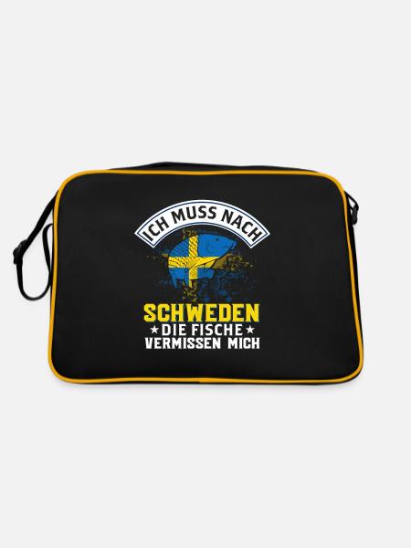 Ich Muss Nach Schweden Die Fische Vermissen Mich - Retro Tasche - Schwarz/Gold - Hinten