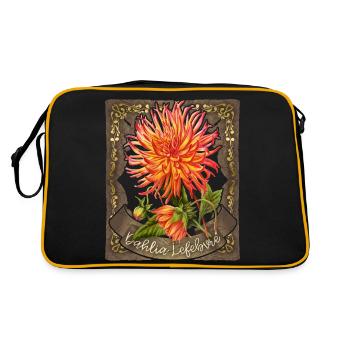 Dahlie Illustration, vintage botanische Zeichnung - Retro Tasche - Schwarz/Gold - Hinten