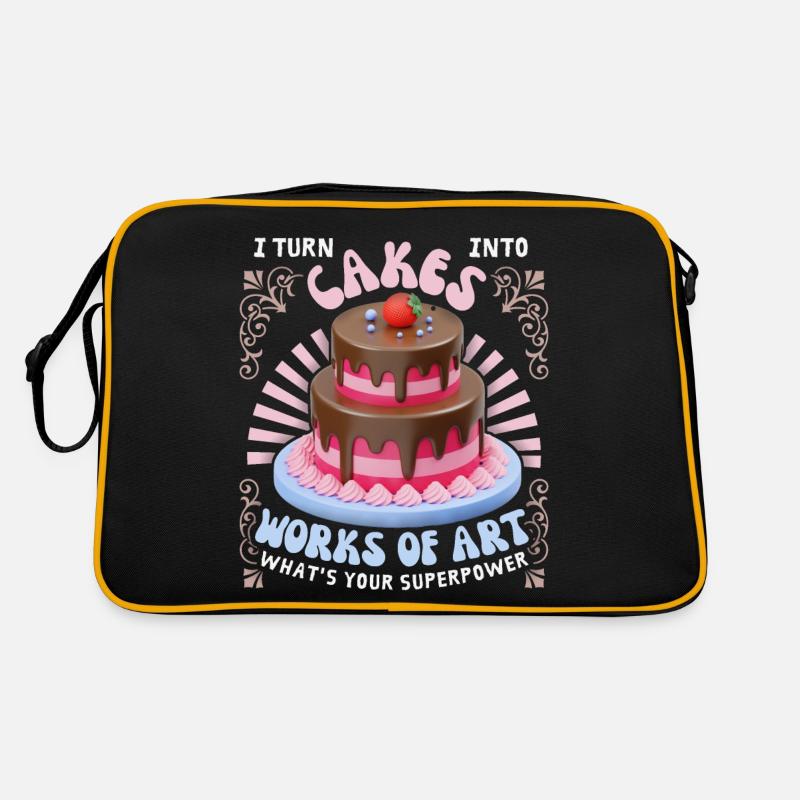 Kuchen backen, Torte, Bäcker, lustiger Spruch - Retro Tasche - Schwarz/Gold