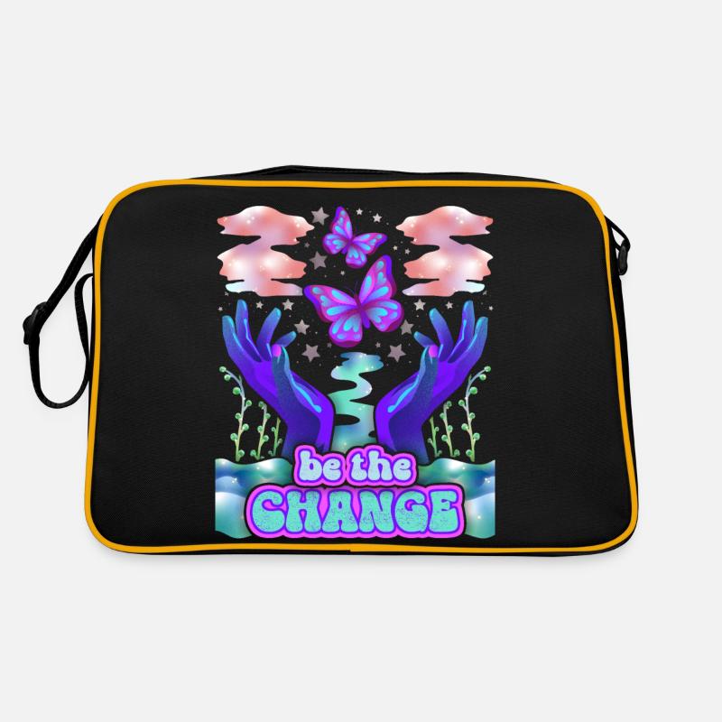 Psychedelische Schmetterlinge, Spruch Retro Tasche