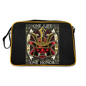 Japanischer Samurai Dämon, Samurai Krieger, Spruch - Retro Tasche - Schwarz/Gold - Hinten