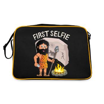 Drôle de Néandertal, premier selfie, dicton, jeu de mots - Sac Retro - noir/or - Dos