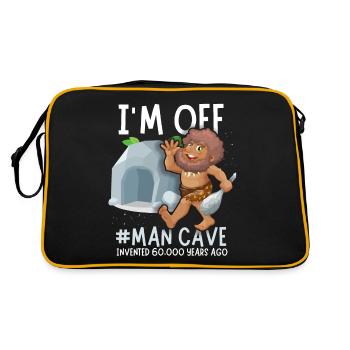 Man Cave, comic Neanderthal, funny saying - Retro Bag - black/gold - Back