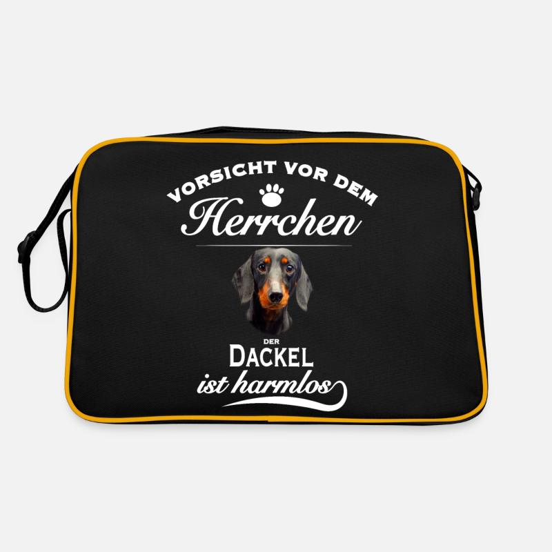 Vorsicht vor dem Herrchen, harmlos Dackel - Retro Tasche - Schwarz/Gold
