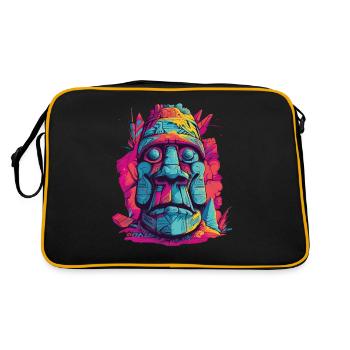 Moai Osterinsel monumentale bunte Statue - Retro Tasche - Schwarz/Gold - Hinten