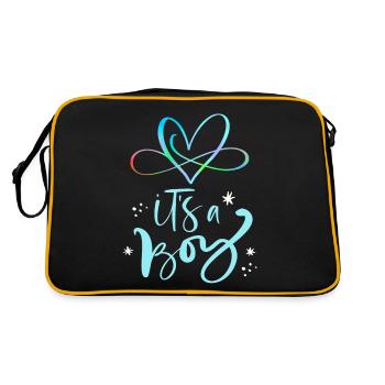 Baby-Boy, Spruch It's-a-Boy, Schwangerschaft - Retro Tasche - Schwarz/Gold - Hinten
