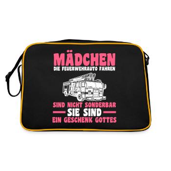 Feuerwehr Feuerwehrfrau - Retro Tasche - Schwarz/Gold - Hinten