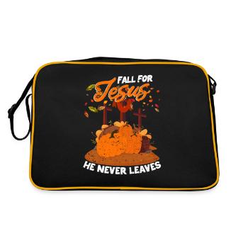 Fall für Jesus Er verlässt nie lustige Herbst - Retro Tasche - Schwarz/Gold - Hinten