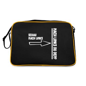 Schau nach Links,nach Links du Depp Verkehrsspaß - Retro Tasche - Schwarz/Gold - Hinten