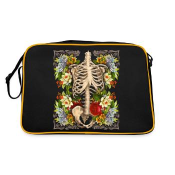Skeleton with vintage roses, biker design - Retro Bag - black/gold - Back