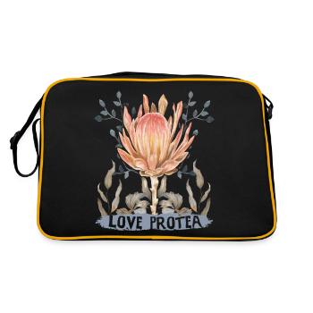 Protea-Flower, Love Protea Spruch botanisch - Retro Tasche - Schwarz/Gold - Hinten