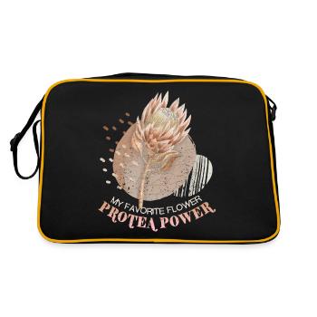 Protea, botanische Illustration, Spruch - Retro Tasche - Schwarz/Gold - Hinten