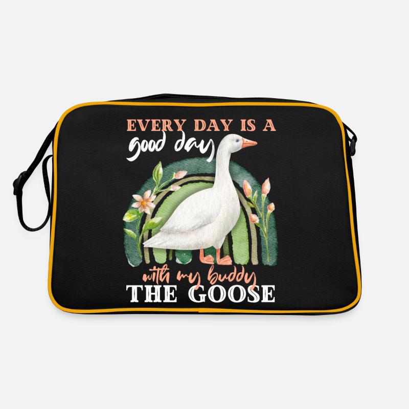 Gans, Gans-Ganter mit Regenbogen, lustiger Spruch - Retro Tasche - Schwarz/Gold