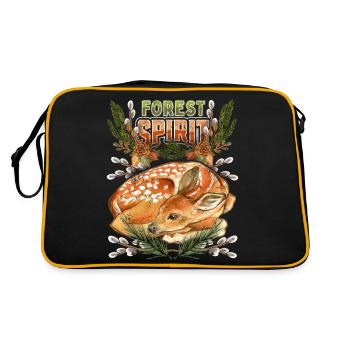 Kleines Reh, Rehkitz im Wald, Spruch - Retro Tasche - Schwarz/Gold - Hinten