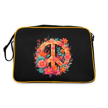 Peace Sign World Love Flowers Hippie Groovy Vibes - Retro Bag - black/gold - Back