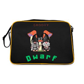 Groovy Dwarf, Skelton, Pilz . - Retro Tasche - Schwarz/Gold - Hinten