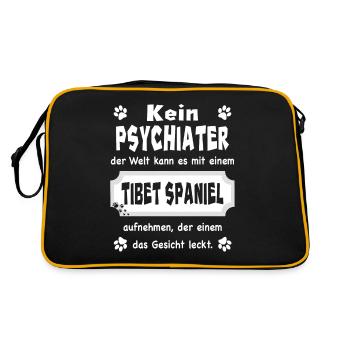 Kein Psychiater - Lustiger Spruch - Tibet Spaniel - Retro Tasche - Schwarz/Gold - Hinten