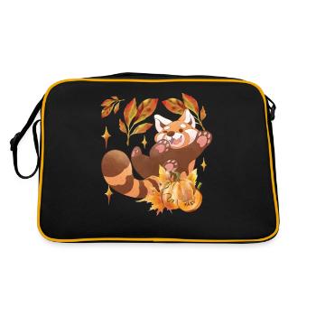 Cute Red Panda Animal Autumn Leaves Autumn - Retro Bag - black/gold - Back