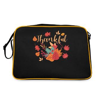 Dankbar Dankbar Herbstblätter Inspirierend Herbst - Retro Tasche - Schwarz/Gold - Hinten
