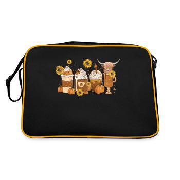 Schottische Hochlandkuh Sonnenblume Herbst Herbst - Retro Tasche - Schwarz/Gold - Hinten