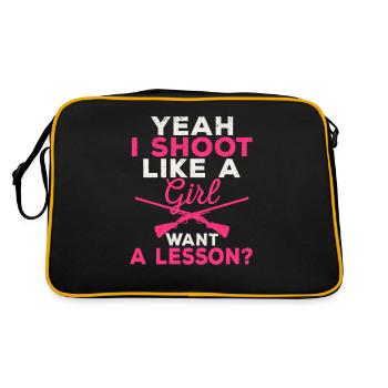 Yeah I Shoot Like A Girl Want A Lesson Hunting - Retro Tasche - Schwarz/Gold - Hinten