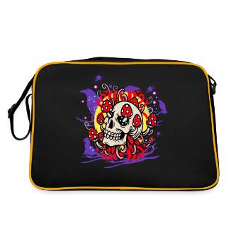 Kunstvoller Totenkopf - Retro Tasche - Schwarz/Gold - Hinten