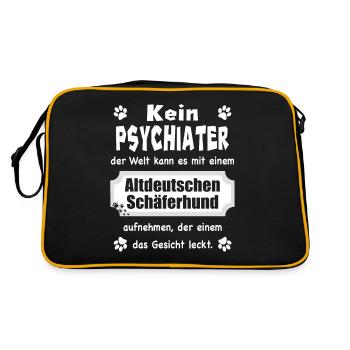 Kein Psychiater - Spruch Altdeutscher Schäferhund - Retro Tasche - Schwarz/Gold - Hinten