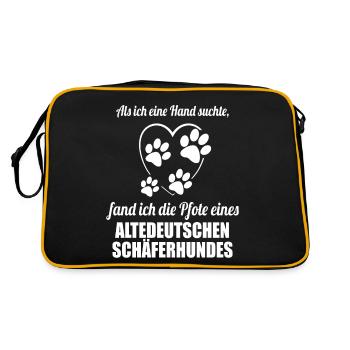 Hand & Pfote - Spruch - Altdeutscher Schäferhund - Retro Tasche - Schwarz/Gold - Hinten