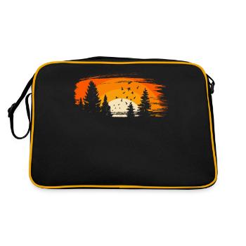 Wald mit Vögeln orange - Retro Tasche - Schwarz/Gold - Hinten