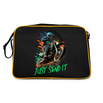 Motocross Quote, Just Send It, Funny Dirt Bike - Retro Tasche - Schwarz/Gold - Hinten