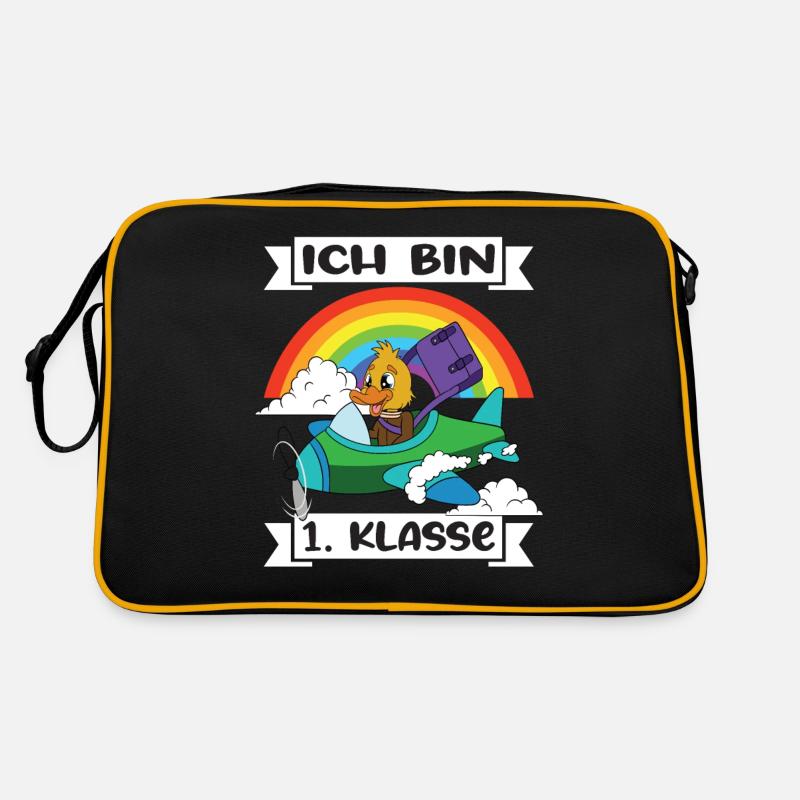 Ich Bin 1 Klasse Einschulung Schulanfang - Retro Tasche - Schwarz/Gold