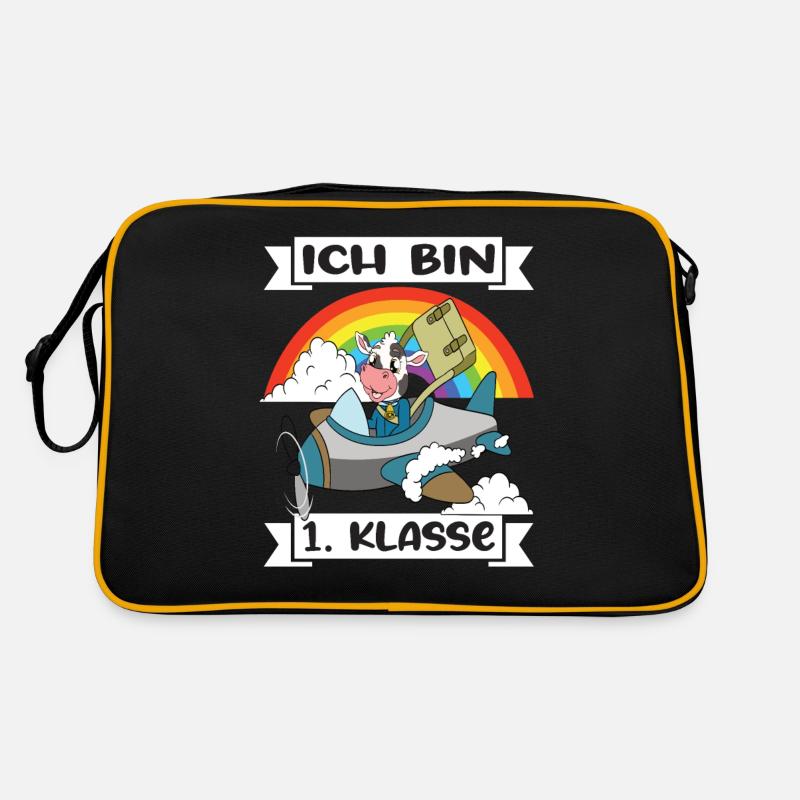 Ich Bin 1 Klasse Einschulung Schulanfang - Retro Tasche - Schwarz/Gold