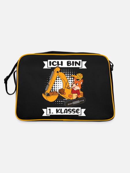 Ich Bin 1 Klasse Einschulung Schulanfang - Retro Tasche - Schwarz/Gold - Hinten