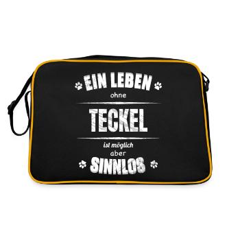 Ein Leben ohne Hund ist Sinnlos - Deckel - Retro Tasche - Schwarz/Gold - Hinten