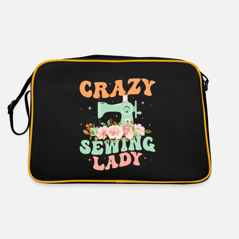 Crazy Sewing Lady Sewing Machine Crafting Retro Bag