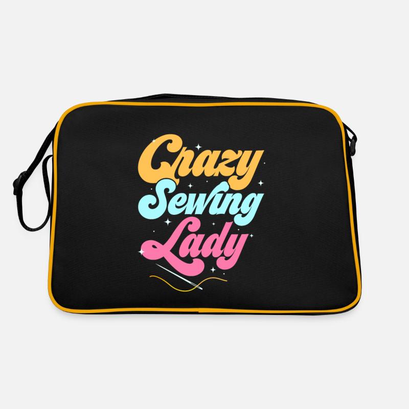 Crazy Sewing Lady Crafting Sewing Machine Retro Bag