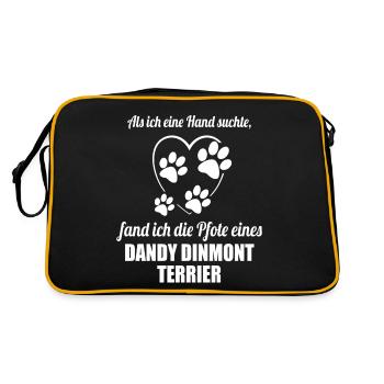 Hand & Pfote - Spruch - Dandy Dinmont Terrier - Retro Tasche - Schwarz/Gold - Hinten