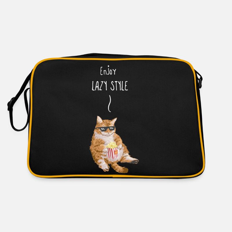 fat cat eating popcorn - Retro Bag - black/gold