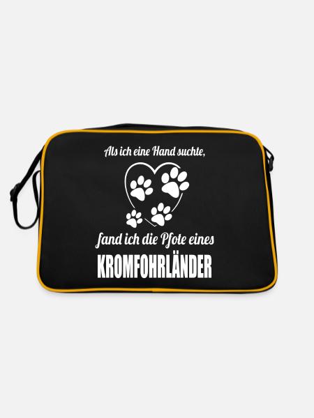 Hand & Pfote - Spruch - Kromfohrländer - Retro Tasche - Schwarz/Gold
